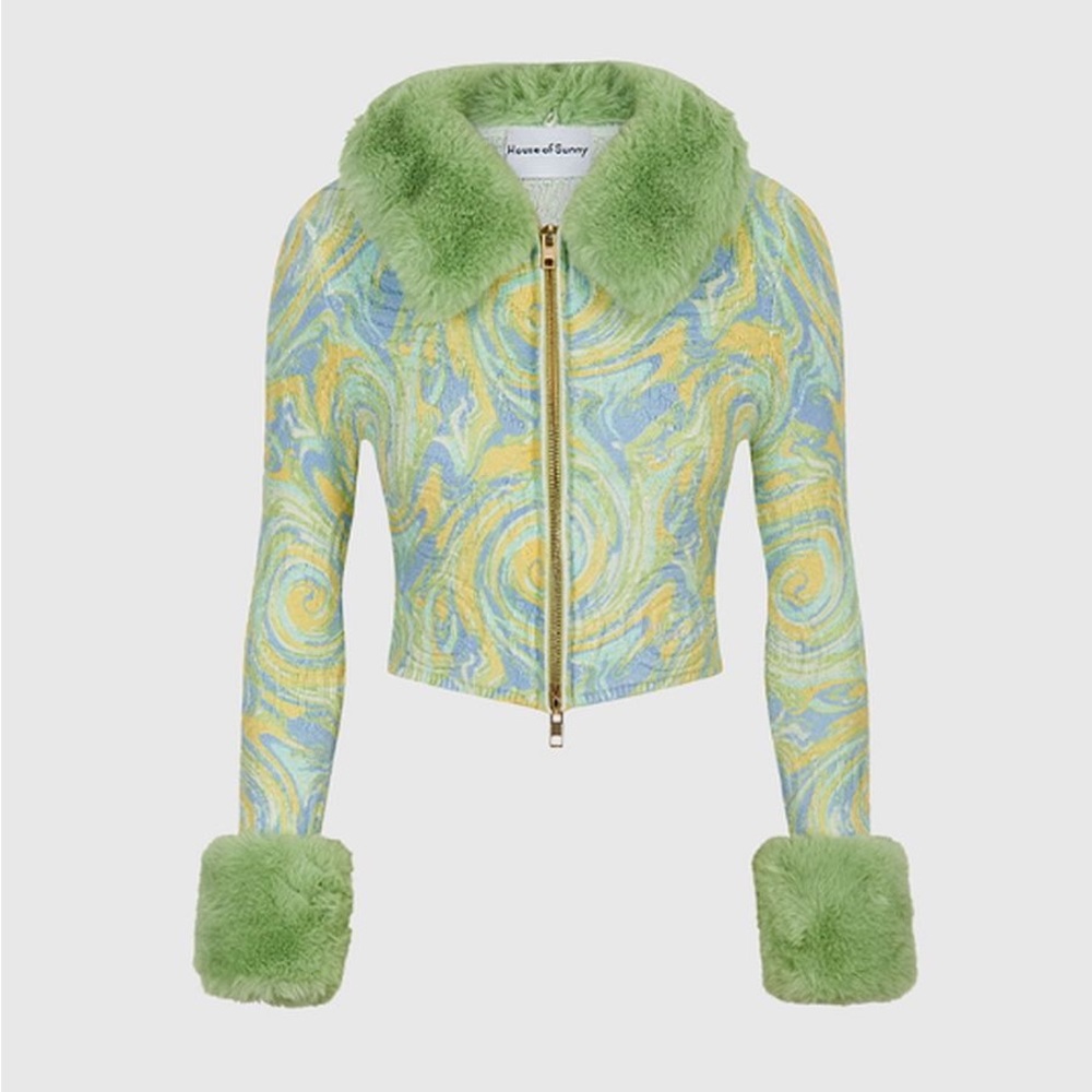 House of Sunny Cypress Peggy Faux Fur Cuffs And Collar Cardigan Size US 12
